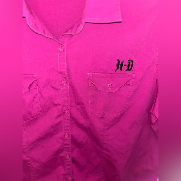 Women’s Harley Davidson Short Sleeve Fuscia Button Up Shirt Size 2W - Picture 4 of 10